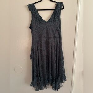 EARTHBOUND Asymmetrical Dress in Deep Blue Lace